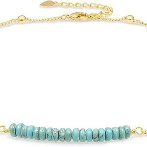 Handmade Turquoise Beaded Choker with 18K Gold Satellite Curb Chain for Women